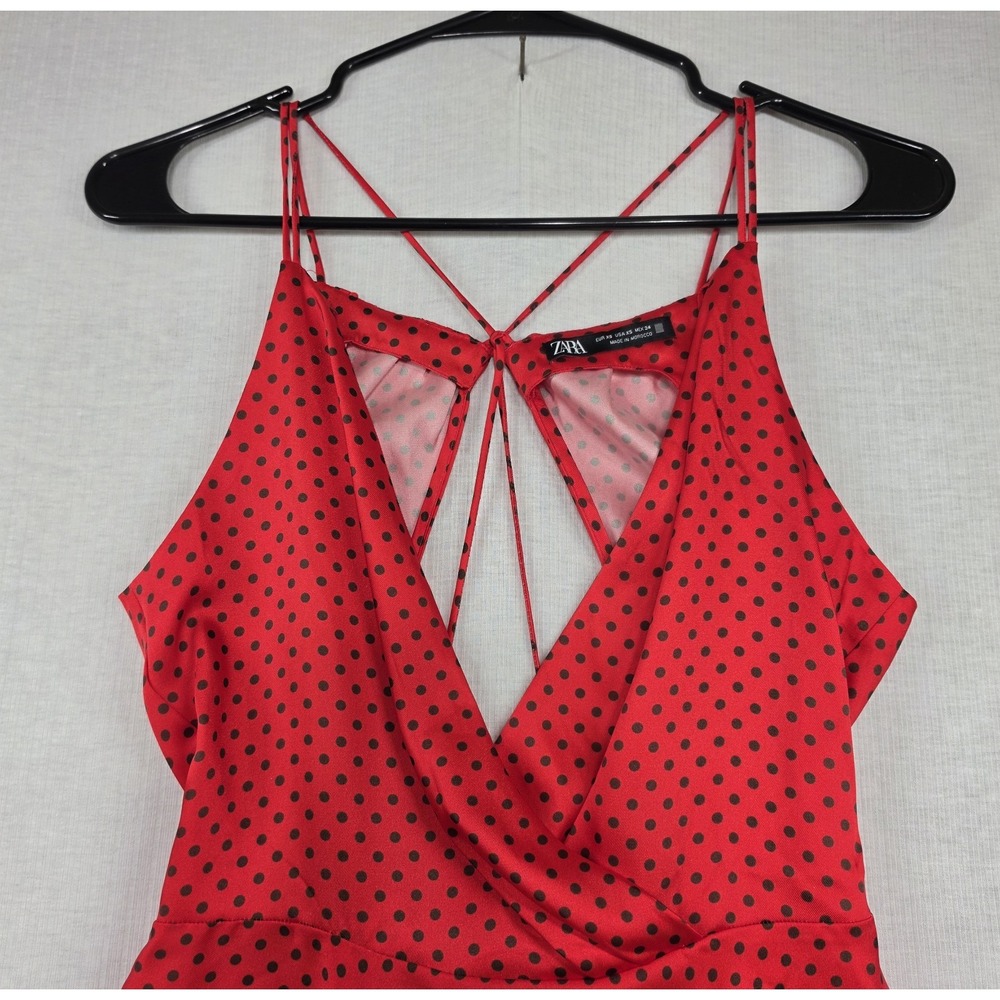 ZARA Red Polka Dot Strappy Back Mini Dress Size XS Retro Pinup Coquette Party - Picture 10 of 10